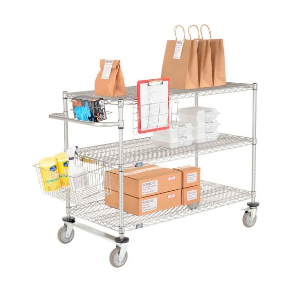 Global Equipment Nexel Curbside Cart, Chrome, 42"L x 18"W x 40"H, 3 Wire Shelves, Polyurethane Casters CS18423C - main